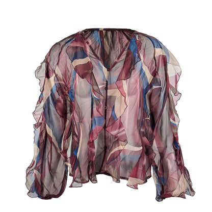 Sheer Printed Blouse with Button Detail