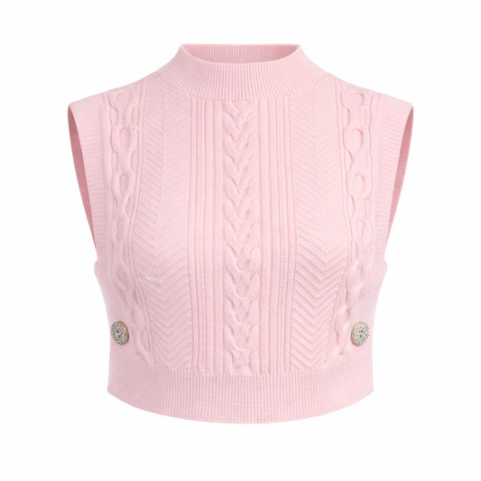 Cable Knit Sleeveless Crop Top
