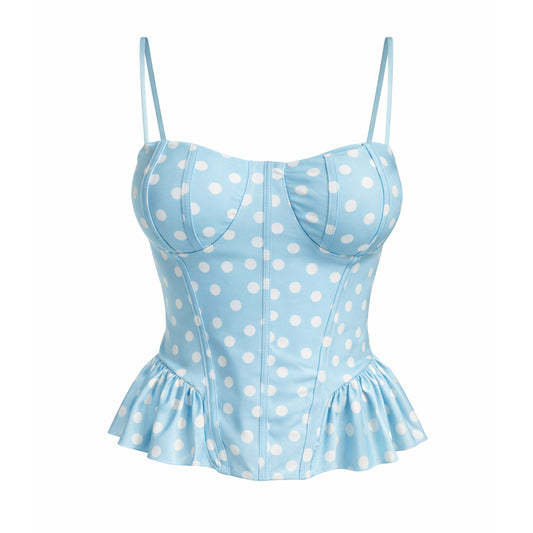Polka Dot Bustier Peplum Top