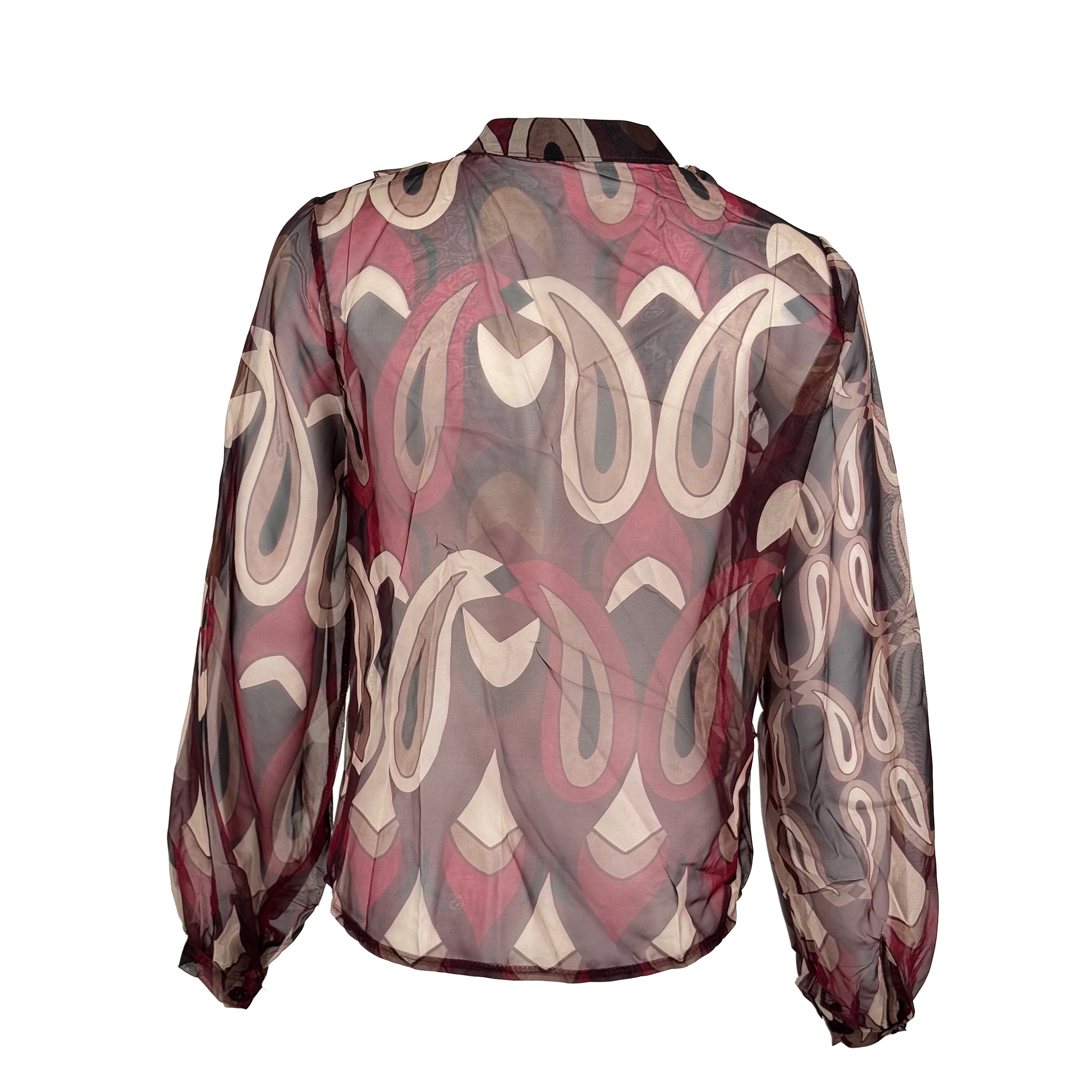 Sheer Printed Ruffle Blouse