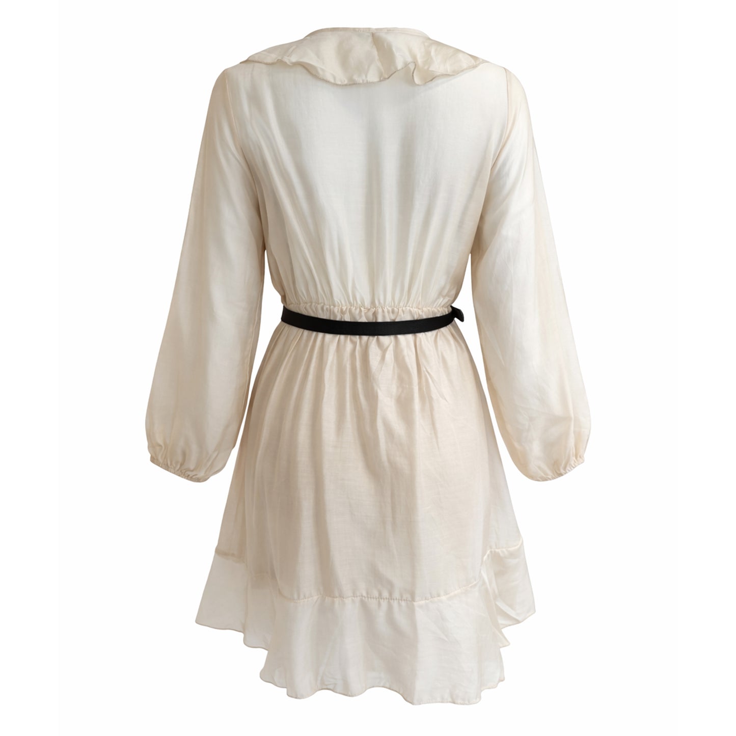 Sheer Ruffle Mini Dress with Belt
