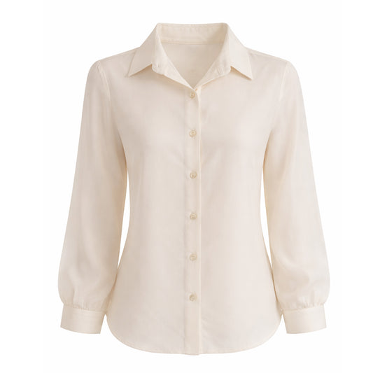 Sheer Relaxed Fit Button-Up Blouse