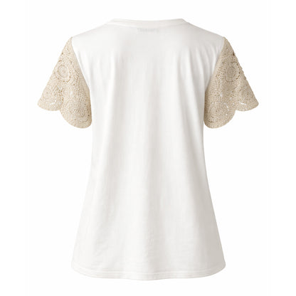 T-Shirt with Sequin Crochet Lace Sleeves
