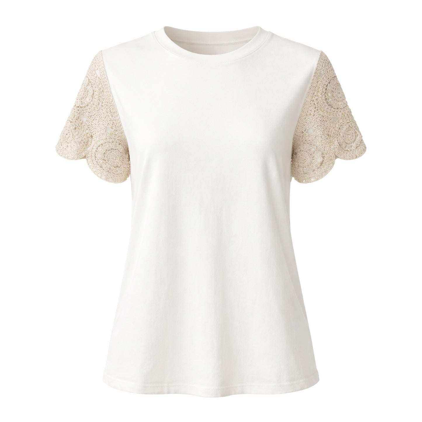 T-Shirt with Sequin Crochet Lace Sleeves