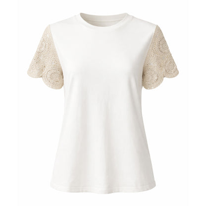 T-Shirt with Sequin Crochet Lace Sleeves