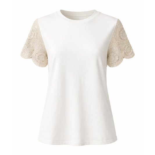 T-Shirt with Sequin Crochet Lace Sleeves