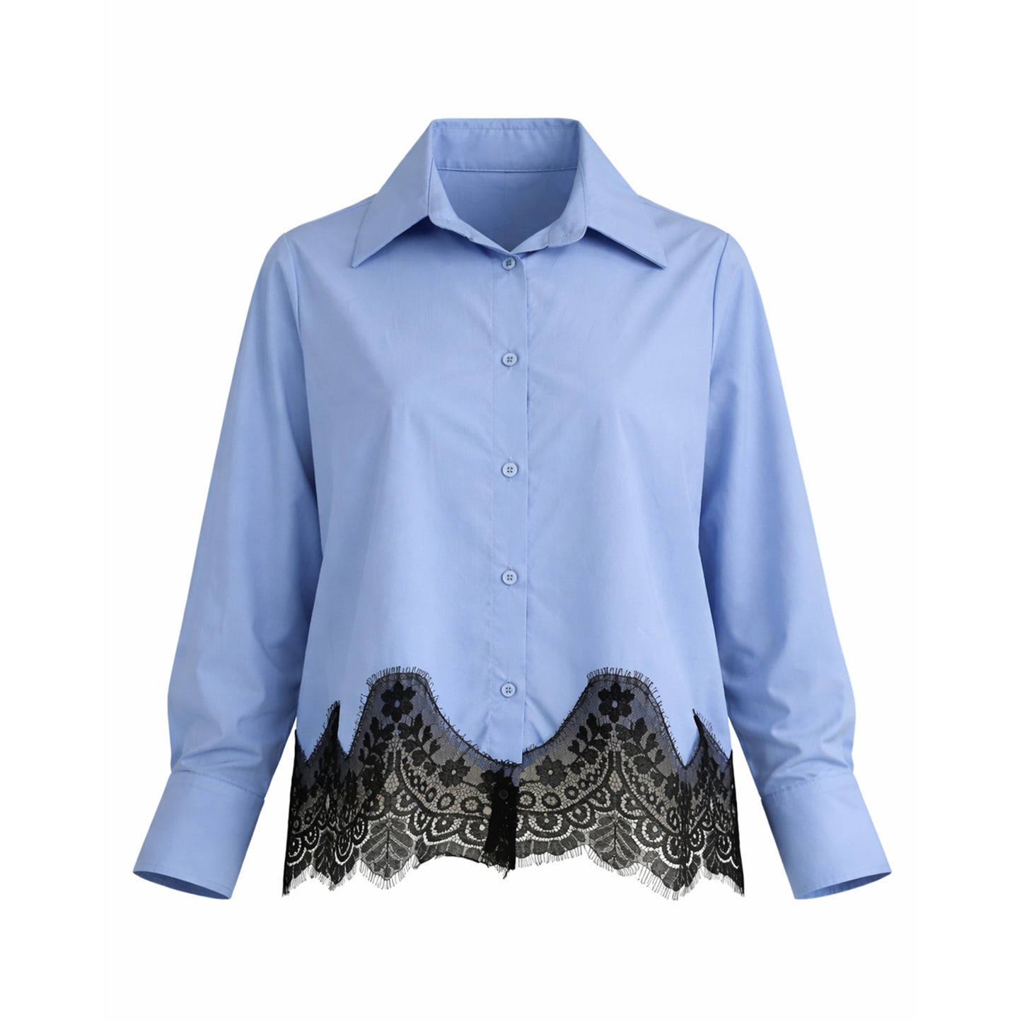 Button-Up Blouse with Black Lace Hem